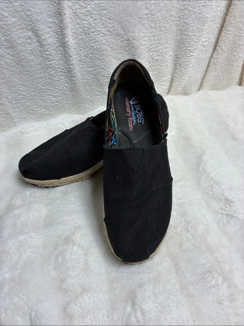 Skechers BOBS Black Slip-On Canvas Loafers